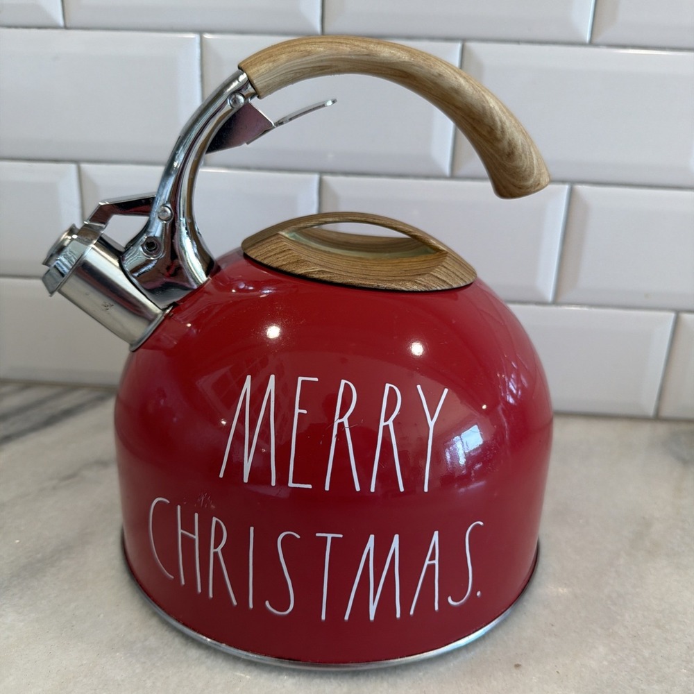 Rae Dunn Red MERRY CHRISTMAS Stainless Steel Teapot Tea Kettle GWB003